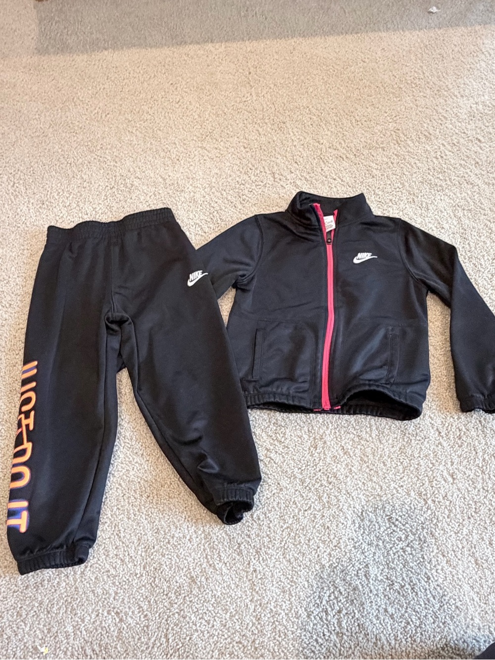 Nike Glo Black Jogger Set with Red Zip and Orange 'Just Do It' Lettering